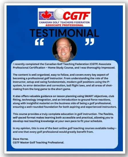 Lời chứng thực của Dave Horne, CGTF Master Golf Teaching Professional, về khóa học chứng chỉ CGTF Associate Professional
